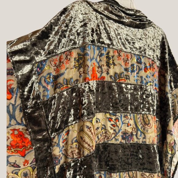 Boho Velvet Patchwork Cowl Neck Poncho Top – Artistic Paisley Print, XL - Picture 3 of 7